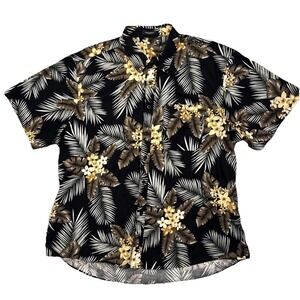 VTG Hisdern Hawaiian Shirt Men's 2X‎ Black Honolulu Floral Tropical 100% Cotton